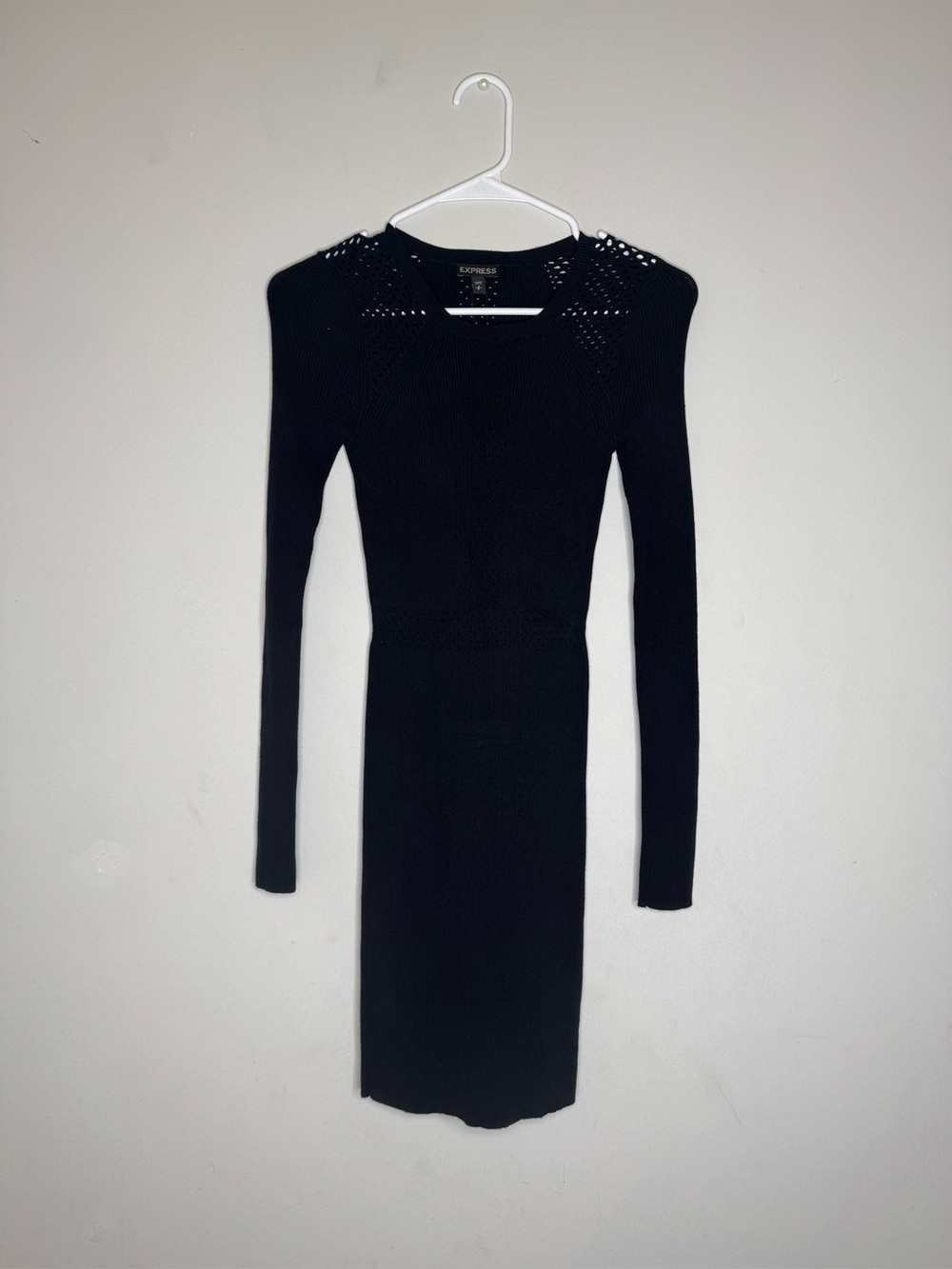 Express Black Long Sleeve Knit Bodycon Dress with Shoulder Cutouts